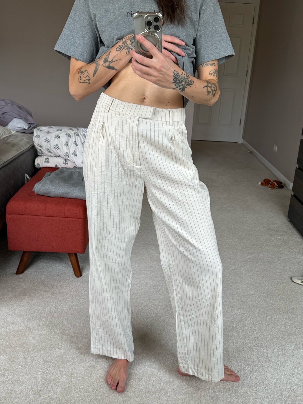 Rails Cream Pinstripe Wide-Leg Pants